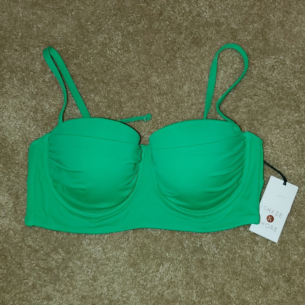 NWT Shade & Shore Padded Light Lift Underwire Shirred Cup Bikini Top GREEN